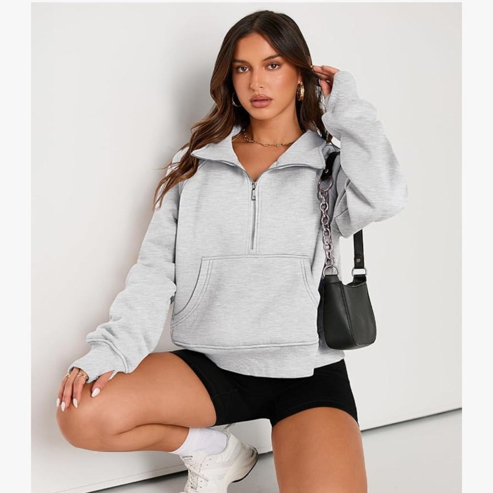 Women's Zip Cropped Pullover Fleece Quarter Zipper Hoodies